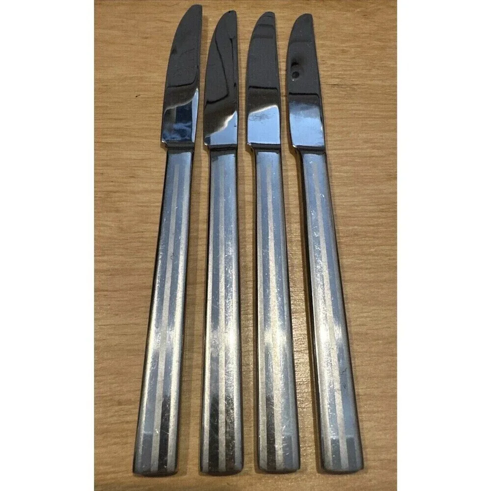 Oneida ILLUMINA   Glossy & Frosted Stripe Stainless Flatware 4 Dinner Knives